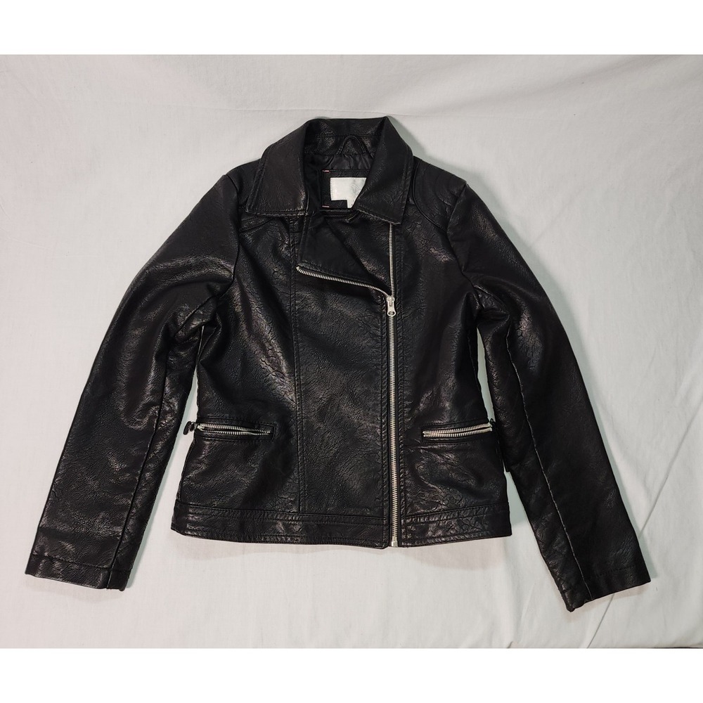 Xhilaration Faux Leather Moto Black Jacket Youth Girls Large Biker Zip Pockets